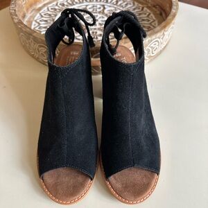 Toms Black Suede Open-Toe Ankle Booties